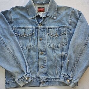 Vintage Wrangler HERO Denim Trucker Jacket M Blue Y2K Distressed 90s Streetwear
